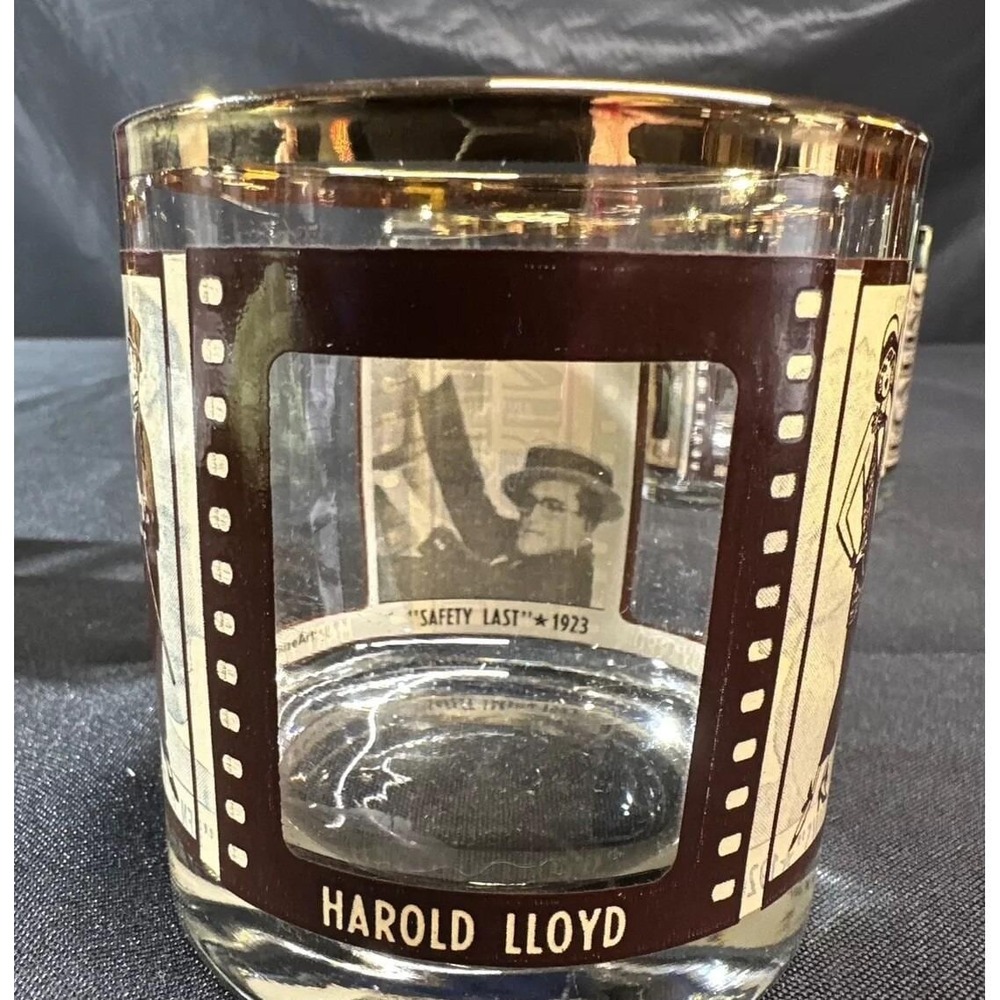 Vintage HouzeArt Silent Movie Stars Rocks Glasses Set 4 Charlie Chaplin 1970s - Picture 10 of 16